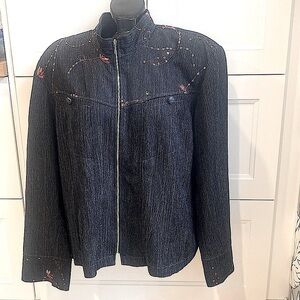Crystal Fashions VTG Zip up Boxy Jean Jacket style with embellishments Size 20